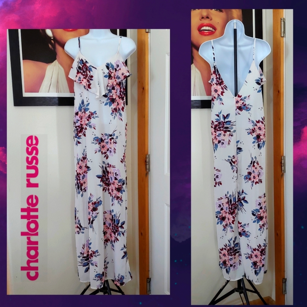 Charlotte Russe Sheer Floral Dress, Women's Size Small, White/Maroon/Pink